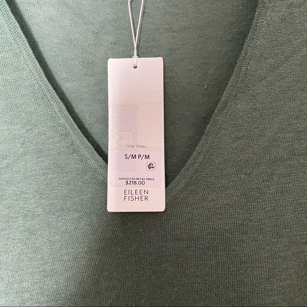 Eileen Fisher V Neck Tunic Sweater Green Nori M XL - Picture 5 of 11